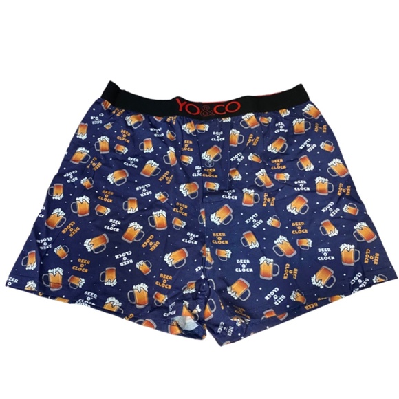 Mens Yo And Co Boxers Beer O Clock - Size M Navy Graphic Stretch Breathable New - Picture 8 of 11